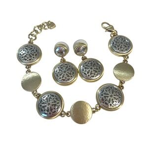 Brighton SET Ferrara Luce Filigree Bracelet and Drop Earring Gold Silver Tone